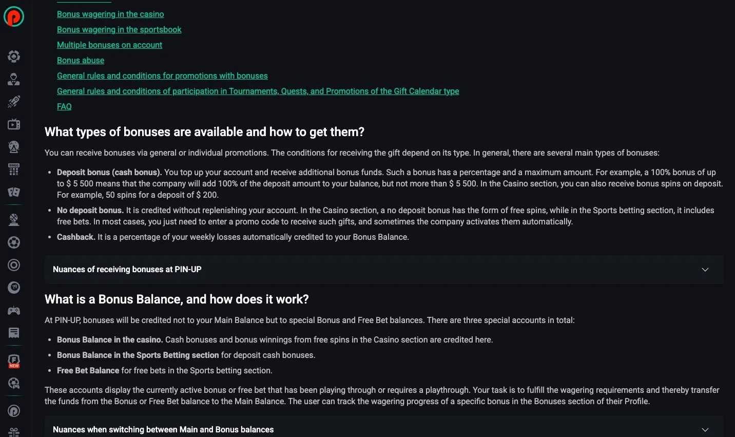 Pin Up bonus rules and queue screen used as the baseline for worked clearance examples